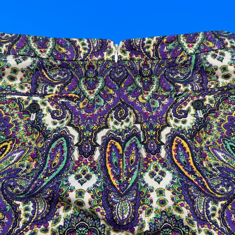 J. Crew No 2‎ Pencil Skirt Paisley Print Purple Green Yellow Classic Fit Size 6